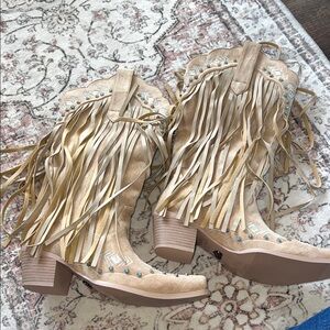 Fringe Western Boots in Tan